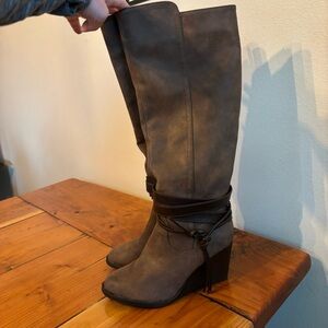 Y2K Rampage Sophie Boots Wedges Knee High Tall Sz 8 Fall Winter Womens